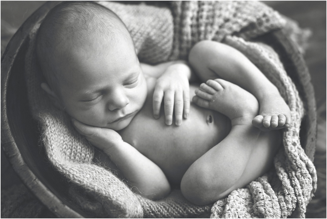 Black and white newborn photography Akron